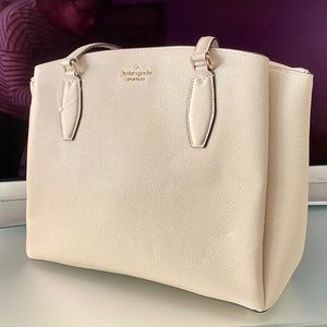 NWT KATE SPADE Monet Large Triple Compartment Tote - Light Sand Pebbled Leather